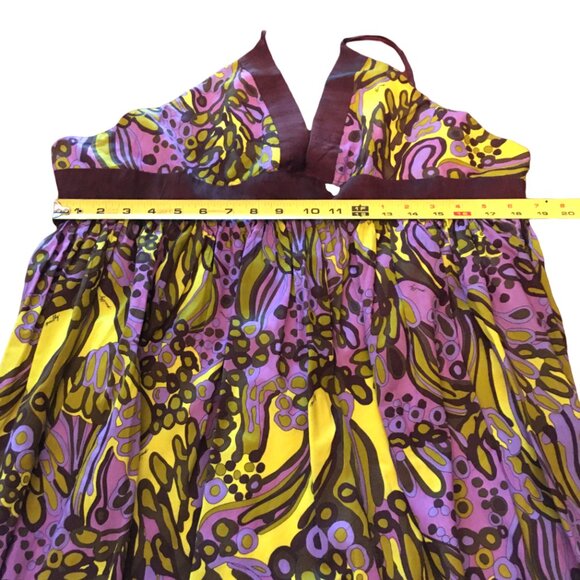 Milly of NY Halter Dress Silk Cotton Abstract Pleated Lined V-neck Women Size 4 - Picture 11 of 16